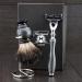Mens Shaving Kit 3 Edge Razor With Black Badger Hair Shaving Brush and Stainless Steel Stand Perfect Set For Men