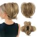 REECHO Messy Bun Hair Piece Claw Clip Hair Bun Short Ponytail Extension with Bendable Metal Wire Fake Bun Hair Pieces for Women - Light Brown with Highlights