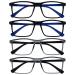 Opulize ink long -distance glasses 4 Pack Large rectangular frame spring hinges scratch -resistant black gray men mmmm4-17 -50 -1.50 dioptria black blue / gray black