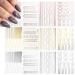 EBANKU 12 Sheets Gold Silver Metal Nail Stickers Metallic Curve Strip Line Nail Decal Self-Adhesive 3D Wave Design DIY Decoration for Women Girls