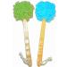 Shower Loofah Body & Back Scrubber - Exfoliating luffa loofa Bath Brush On a Stick - With Long Wooden Handle Back Brush For Men & Women - Easy Reach Body Wash & Lotion Applicator(2Pack-Blue&Green)