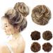 JJstar Messy Hair Bun Curly Wavy Hair Scrunchies Accessories Pieces for Women Girls Synthetic Hair Chignons (Green Brown/Beach Blonde) Green Brown/ Beach Blonde