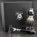 3 Pc Mens Shaving Kit 3 Edge Razor With Black Badger Hair Shaving Brush and Stainless Steel Stand Perfect Set For Men