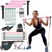 Lexil portable Pilates-bar exercise set stackable 3 pairs of resistance tapes (15 20 13.6 kg)-home fitness device for men and women workout set for body lashing with fitness video pink