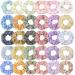 Crowye 30 Pcs Cute Hair Scrunchies Kawaii Colorful Scrunchies Daisy Print Floral Polka Dot Solid Color Plaid Hair Ties Assorted Accessories Hair Bands for Women Girls Kids