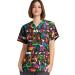 Happy Scrubs Unisex Jungle Party Print Scrub Top (XS-3X)  2 Pocket V-Neck Medical Uniform X-Large Jungle Party Print