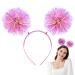 Pom Pom Headband Fun Festive Headwear Foil Strips Tinsel Fashion Hair Hoop Fluffy Ball Headband Fancy Dress Cosplay Hair Jewelry Accessories for Women Girls Party Birthday Halloween Christmas (Pink)