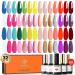Modelones 32Pcs Gel Nail Polish Set 28 Colors Summer Neon Gel Polish with Glossy& Matte Gel Top Coat No Wipe Base Coat Nail Primer Glitter Pink Shimmer Colors Nail Polish Gift DIY Home