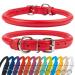 Collardirect round leather dog collar soft padded rolled handmade real leather collar for dog puppy cat small big black pink red purple blue red 15-18 cm