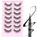 TNFVLONEINS 3D Wispy Mink Lashes with Clear Band and Liquid Eyeliner - 7 Pairs of Natural-Looking Fluffy Cat Eye Fake Eyelashes, 17mm Extensions Effect - Black - Buy Online on GoSupps.com