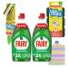 Washing Up Liquid Bundle with Fairy Liquid 654ml x2 Dishmatic Washing Up Sponge With Liquid Handle and Dishmatic Refill Sponges with Indigo Leopard Ultimate DIshwashing Tip Sheet