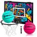 AND1 Over The Door Mini Hoop: - 18x12 Pre-Assembled Portable Basketball Hoop with Flex Rim, Includes Two Deflated 5 Mini Basketball Teal/Pink Mini Hoop / Two Balls