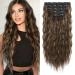 Clip in Hair Extensions REECHO 5PCS Brown Hair Extensions 24" Thick Long Loose Waves hair extensions HE002 Invisible Lace Weft Natural Soft Hairpieces for Women C Dark Brown with Highlights