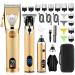 Professional Hair Clippers Hair Trimmer for Men Beard Trimmer Nose Hair Trimmer Set Cordless Electric shavers Razor for Men Barber Clippers T-Blade Trimmer Haircutting Grooming Kit Gold