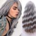 FVCENT 27 inch long curly women girls charming synthetic wig with bangs (Gray)