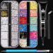 Nail Art Rhinestone Glue Gel&2 Boxes 3D Charms Accessories Kit 1, 1 Pc of 15ml Rhinestone Glue(UV/LED Needed)+3D Flowers Nail Decors Gems Crystal Pearls Bow Beads with Dual-End Brush Tool And Tweezer 15ml Nail Rhinestone Glue Gel + 3D Flower +tools set 1