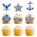 Keaziu 24PCS Military Themed Cupcake Toppers Navy Military Themed Retired Cupcake Picks Navy Bound Themed Cupcake Decorations Retirement Army Birthday Party Cake Decorations Supplies Navy Blue 2