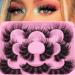 False Eyelashes Dramatic Mink Lashes Fluffy 20mm Natural Wispy Faux Mink Eyelashes Long Thick 5 Pairs Fake Eyelashes Pack 22A