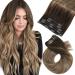 Moresoo Extensions Real Hair Clip Balayage Remy Clip in Extenson Real Hair ombre Double Tress Hair extension Real hair clips dark brown to brown with dark ashblond #4/10/16 5PCs/80g 30cm 30 cm #4/10/16