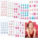 168 Pieces Girls Press on Nails 7 Days Fake Nails Artificial Nails Children Full Cover Short False Fingernails for Girls Kids Gift Nail Design Decoration 7 Boxes (Pink and Blue) Rainbow and Gradient