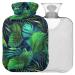 Naanle hot water bottle with lid palm leaves Tropical leaf Transparent hot water bottle heat bottle for back pain relief handfoot warmer neck warmth and cold therapy 2l