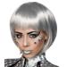 Silver ladies bob hairstyle wig space girl hair with frayed bangs chin-length hair