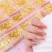 28 Grids Gold Metal Nail Studs, 3D Mix Geometry Nail Art Glitter Flakes Decorations Set, Multiple Shapes Rivet Jewelry Accessories for Women Girls Manicure Acrylic Nails Supplies DIY Crafts Sequins