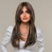 EMMOR Brown Long Layered Wig with Curtain Bangs - Heat Resistant Synthetic Fibre (Brown with Grey Highlight) - Buy Online on GoSupps.com
