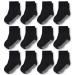 CozyWay Kids Non Slip Cotton Crew Socks Baby Socks Toddler Socks Anti Skid With Grips Striped for Children Toddler Boys & Girls 6-12 Months Black 12 Pairs