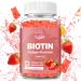 ACEYO Organic Biotin Collagen Gummies 12000mcg for Hair Growth with Zinc Women Men Skin and Nails Care Supplements Vitamins Vegan Strawberry Flavor 1 Pack