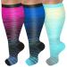 Diu Life 3 Pairs Plus Size Compression Socks for women & men Wide Calf Extra Large Knee High Stockings for nurse sports fitness. 3XL 3er-multi5