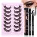 JIMIRE False Eyelashes Wispy Fluffy Cat Eye 6D Volume Russian Strip D Curl Faux Mink Lashes with 2 in 1 Magic Eyelash Glue and Tweezers Look Like Lash Extension 7 Pairs Pack