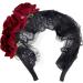 Day of The Dead Floral Headband with Long Veil Flower Crown Festival Headband (Style D) - Buy Online on GoSupps.com