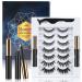 Uraqt false eyelashes 7 pairs magnetic eyelashes Magnetic eyelashes 3D artificial magnet eyelashes with 2 pieces of eyeliner and stainless steel tweezers waterproof reusable