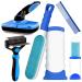 Pet Hair Remover Brush,2 in 1 Deshedding Brush and Undercoat Rake, Self Cleaning Slicker Brush Bundle, Dog and Cat Brush Grooming Bundle, Dog and Cat Stainless Steel Teeth Comb for Long Medium Short Hair Blue
