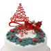 Merry Christmas Cake Decoration topper Yule Log Cupcake Toppers 3 Piece Gold silver red Leaf Holly Set (3 set red holly)