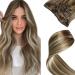 Laavoo balayage extensions real hair clip in 40cm hair extension real hair clip in extensions ombre light brown mixed platinum blonde real hair extensions clip double tresse 5pcs/70gr 40cm-70g 2.5#8/60/8