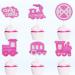 Pink Glitter Kids Train-Themed Happy Birthday Cupcake Toppers Set of 18 - Perfect for a girl's train birthday party baby shower party or themed railroad party Choo-choo decorations - SugarGera