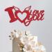 Trimming Shop Double Sided Glitter Card I Love You Cake Topper Wedding Cake Toppers for Valentine's Day Anniversary Engagement Party Cake Decoration Supplies Red Red I Love You