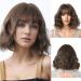 OUFEI Brown Wigs for Women Short Wavy Wig With Bangs Natural Synthetic Hair Heat Resistant Wigs for Daily Party Cosplay Wear Brown(1098-1)