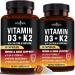 NEW AGE Vitamin D3 5 000 IU + K2 MK-7 100 mcg - 2-in-1 Bone Immune & Heart Support Easy to Swallow Non-GMO - 120 Capsules 60 Count (Pack of 2)