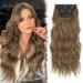 Feshfen clip in extensions 4PCs hair extensions with clips synthetic corrugated hair exension wavy wavy hair extensions clip in hair part for women golden brown mixed 50 cm