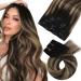Moresoo Clip in Human Hair Extensions Balayage Clip in Hair Extensions Natural Black to Dark Brown with Caramel Blonde Real Hair Extensons Clip in 24 Inch 5 Pieces/70g #1B/3/27 60 cm #1B/3/27