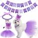 Hamify 4 Pieces Cute Dog Birthday Outfit with Pet Tutu Skirt Puppy Pearl Necklace Dog Crown Hat and Happy Birthday Banner for Puppy Dog Pet Cat Girl Birthday Party Supplies (Purple)