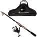 Fiberglass Fishing Rod  Portable Telescopic Pole with Size 20 Spinning Reel - Fishing Gear for Ponds, Lakes, and Rivers by Wakeman (Black)