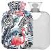 NAANLE hot water bottle with cover palm leaf zebra flamingo Transparent hot water bottle 1L heating bag for menstrual cramps pain relief handfoots heat and cold therapy