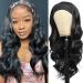 Glueless Headband Wig Synthetic Long Black Body Wave Headband Wigs for Black Women Natural Looking Wavy Wig Heat Resistant 180% Density(26inch, 1B#) 1B natural black 26 Inch (Pack of 1)