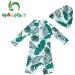 UPF 50+ Baby Boy Swimwear Set with Sun Hat | Infant One Piece Zip Swimsuit for Sun Protection | Toddler Bathing Suit 3-6 Months Leaf - Buy Online on GoSupps.com