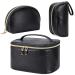 Makeup Bag 3Pcs for Women Portable Travel Cosmetic Bag Waterproof Leather Makeup Organizer Bag Large Toiletry Bags,Black
