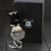 Men's shaving brush badger hair silver tip black metal base and stainless steel brush stand